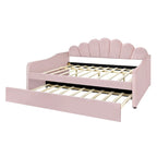 Lit de repos pleine grandeur avec cadre rembourré, canapé-lit avec dossier en forme de coquille et lit gigogne coulissant, canapé-lit en velours pour salon.