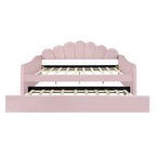 Lit de repos pleine grandeur avec cadre rembourré, canapé-lit avec dossier en forme de coquille et lit gigogne coulissant, canapé-lit en velours pour salon.