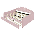 Lit de repos pleine grandeur avec cadre rembourré, canapé-lit avec dossier en forme de coquille et lit gigogne coulissant, canapé-lit en velours pour salon.
