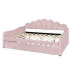Lit de repos pleine grandeur avec cadre rembourré, canapé-lit avec dossier en forme de coquille et lit gigogne coulissant, canapé-lit en velours pour salon.