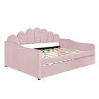 Lit de repos pleine grandeur avec cadre rembourré, canapé-lit avec dossier en forme de coquille et lit gigogne coulissant, canapé-lit en velours pour salon.