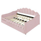 Lit de repos pleine grandeur avec cadre rembourré, canapé-lit avec dossier en forme de coquille et lit gigogne coulissant, canapé-lit en velours pour salon.