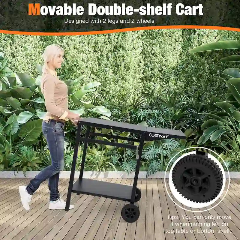 Chariot de Cuisine et de Salle à Manger Multifonctionnel Mobile à Double Étagère