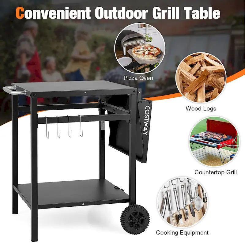 Chariot de Cuisine et de Salle à Manger Multifonctionnel Mobile à Double Étagère