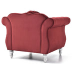 Fauteuil d'appoint en velours uni avec coussin rond capitonné - 39 - Rouge
