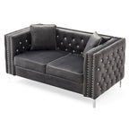 Canapé 2 places en velours touffeté avec clous décoratifs et coussins - 63 - Gris