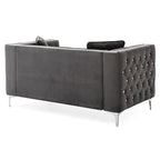 Canapé 2 places en velours touffeté avec clous décoratifs et coussins - 63 - Gris