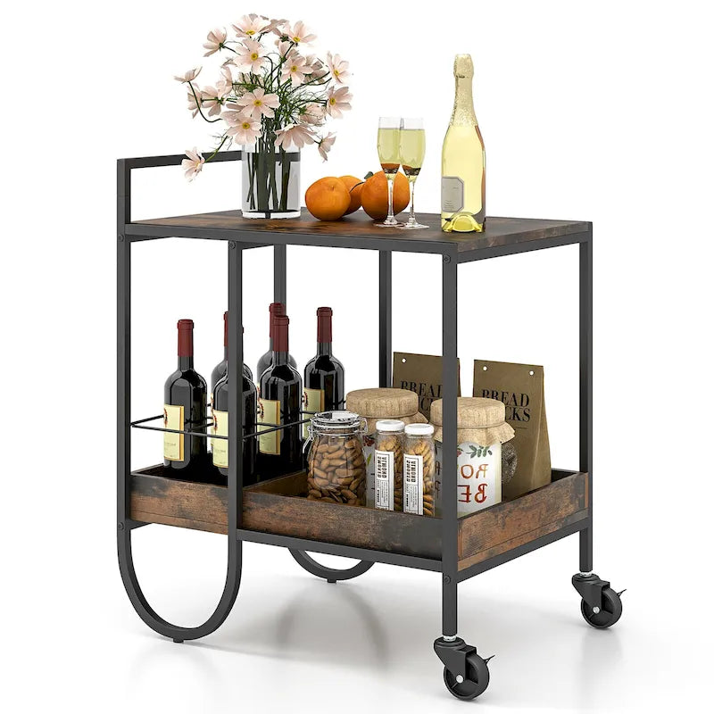 Desserte industrielle à roulettes pour buffet avec porte-bouteilles amovible