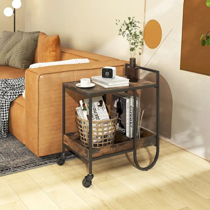 Desserte industrielle à roulettes pour buffet avec porte-bouteilles amovible