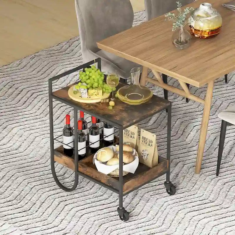 Desserte industrielle à roulettes pour buffet avec porte-bouteilles amovible