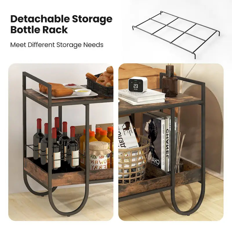 Desserte industrielle à roulettes pour buffet avec porte-bouteilles amovible