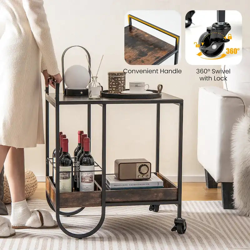 Desserte industrielle à roulettes pour buffet avec porte-bouteilles amovible