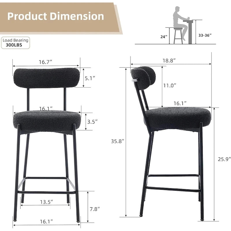 27 tabourets de bar modernes (lot de 2), tabourets de bar en cuir avec dossier, repose-pieds et pieds en métal