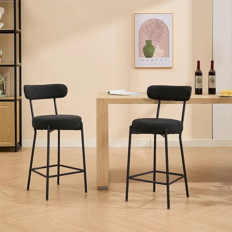 27 tabourets de bar modernes (lot de 2), tabourets de bar en cuir avec dossier, repose-pieds et pieds en métal
