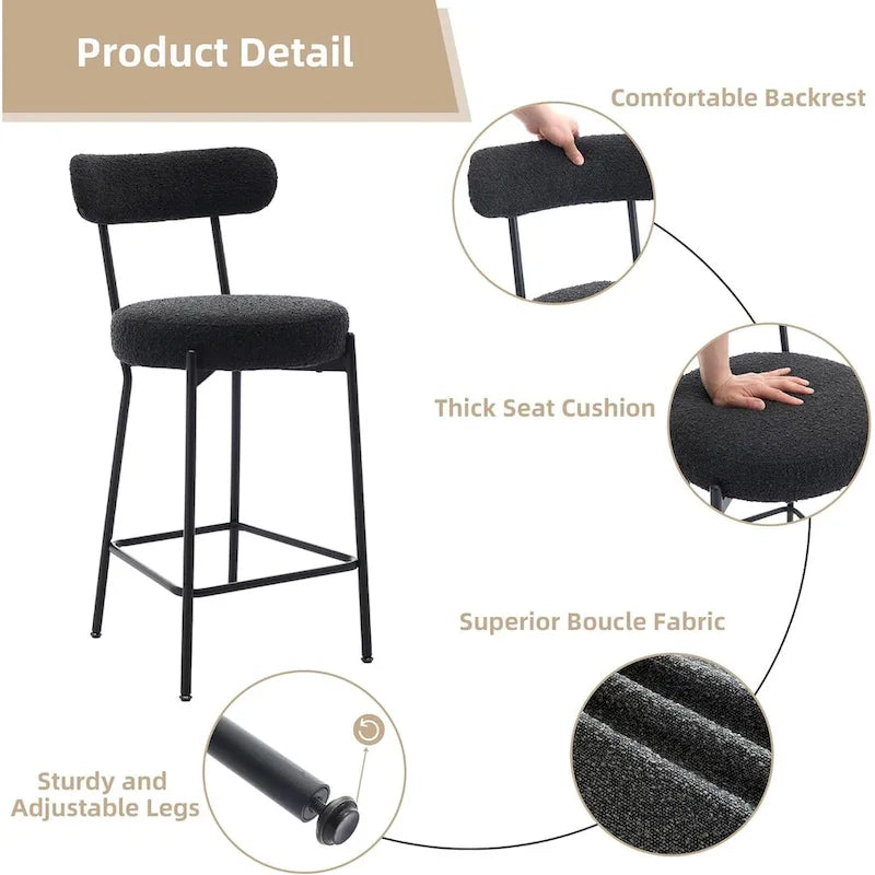 27 tabourets de bar modernes (lot de 2), tabourets de bar en cuir avec dossier, repose-pieds et pieds en métal