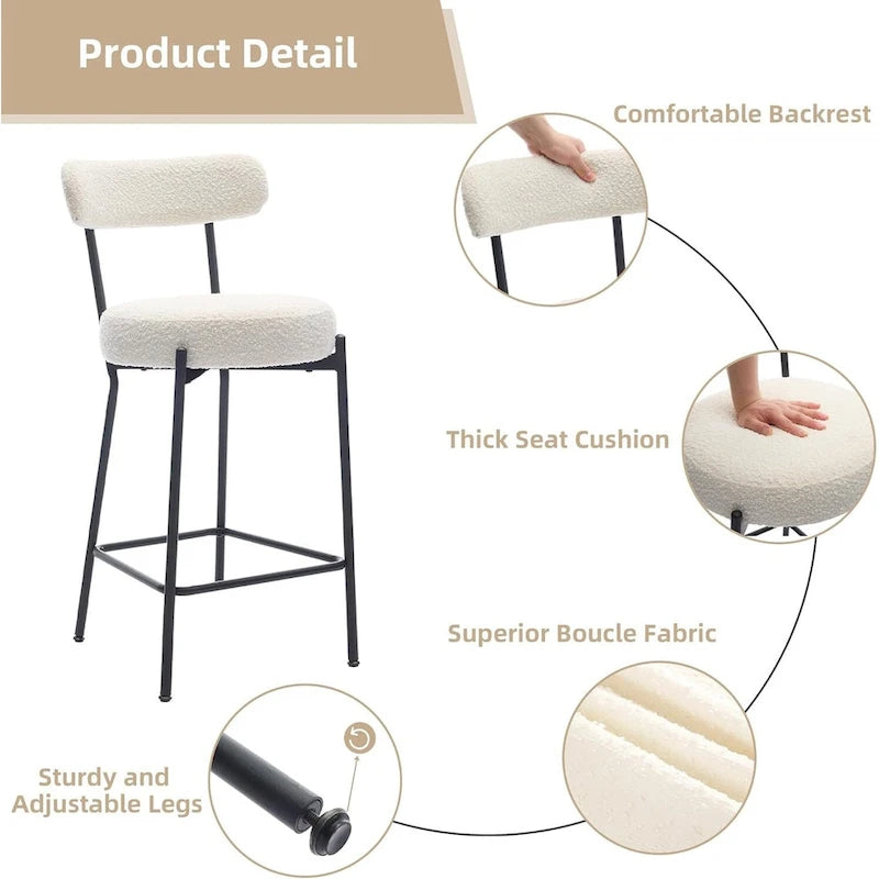 27 tabourets de bar modernes (lot de 2), tabourets de bar en cuir avec dossier, repose-pieds et pieds en métal