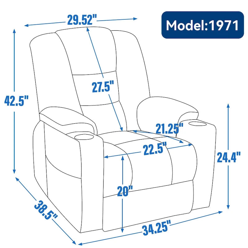 Fauteuil inclinable Power Lift avec massage et chauffage, fauteuil inclinable large surdimensionné avec ports USB, Type C et 2 porte-gobelets en acier