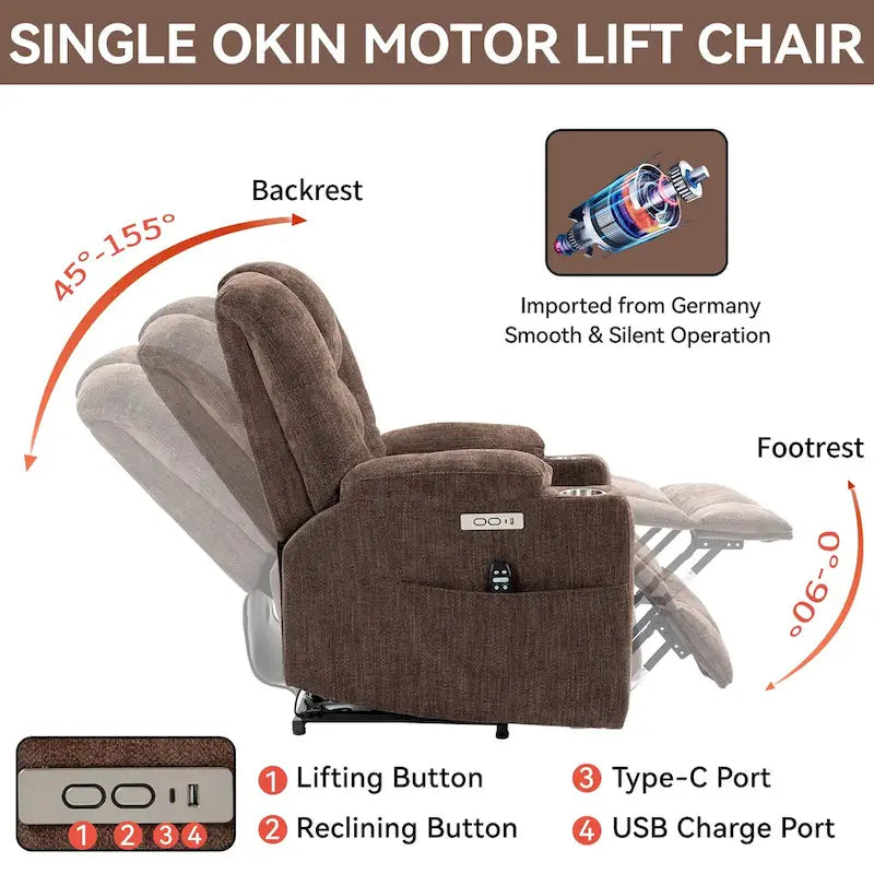 Fauteuil inclinable Power Lift avec massage et chauffage, fauteuil inclinable large surdimensionné avec ports USB, Type C et 2 porte-gobelets en acier