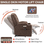 Fauteuil inclinable Power Lift avec massage et chauffage, fauteuil inclinable large surdimensionné avec ports USB, Type C et 2 porte-gobelets en acier