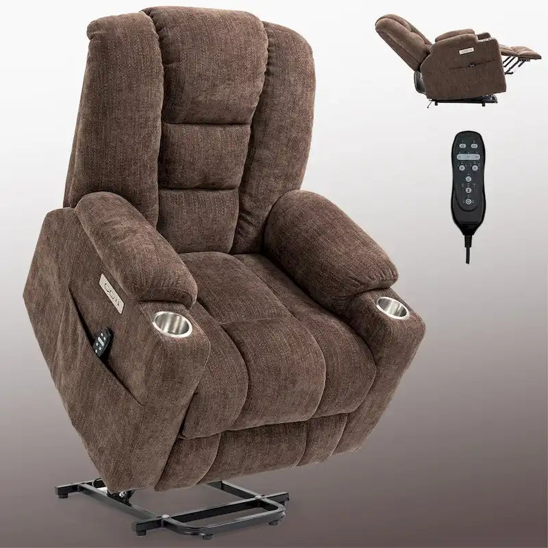Fauteuil inclinable Power Lift avec massage et chauffage, fauteuil inclinable large surdimensionné avec ports USB, Type C et 2 porte-gobelets en acier