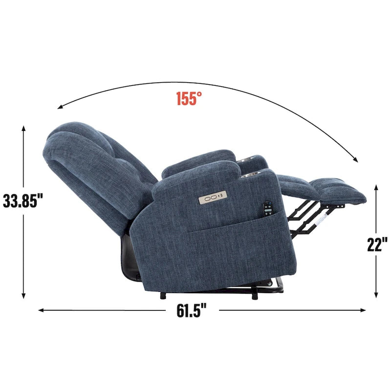 Fauteuil inclinable Power Lift avec massage et chauffage, fauteuil inclinable large surdimensionné avec ports USB, Type C et 2 porte-gobelets en acier