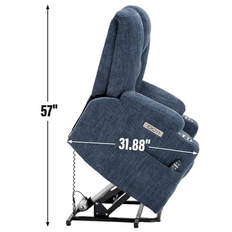 Fauteuil inclinable Power Lift avec massage et chauffage, fauteuil inclinable large surdimensionné avec ports USB, Type C et 2 porte-gobelets en acier