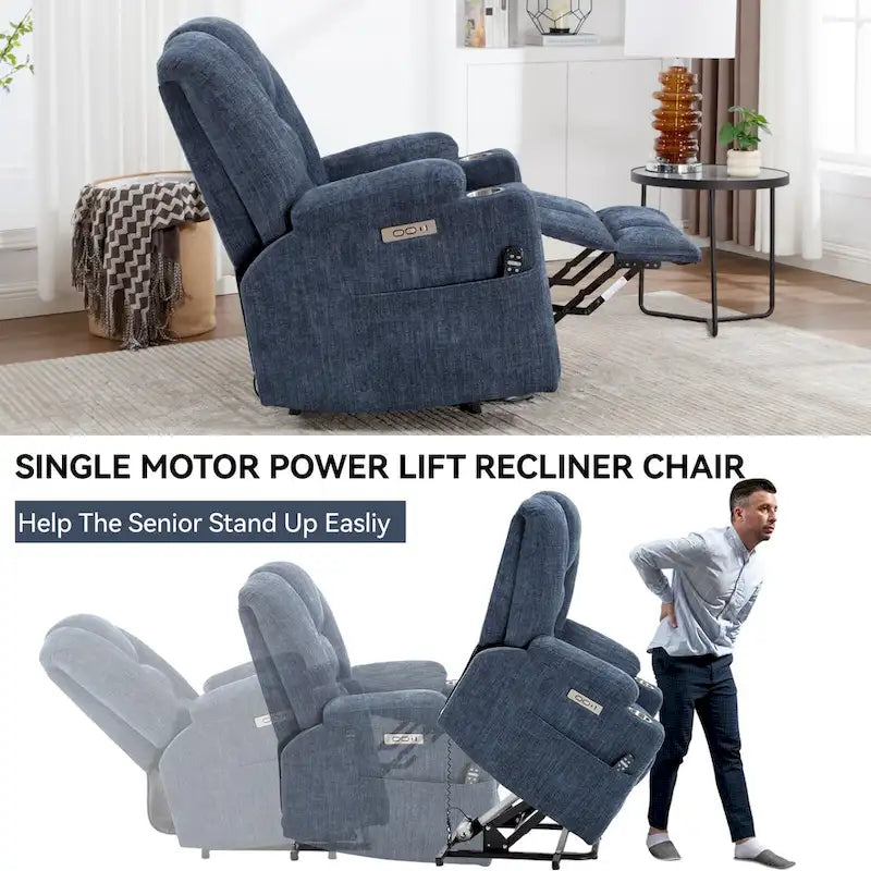 Fauteuil inclinable Power Lift avec massage et chauffage, fauteuil inclinable large surdimensionné avec ports USB, Type C et 2 porte-gobelets en acier