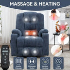 Fauteuil inclinable Power Lift avec massage et chauffage, fauteuil inclinable large surdimensionné avec ports USB, Type C et 2 porte-gobelets en acier