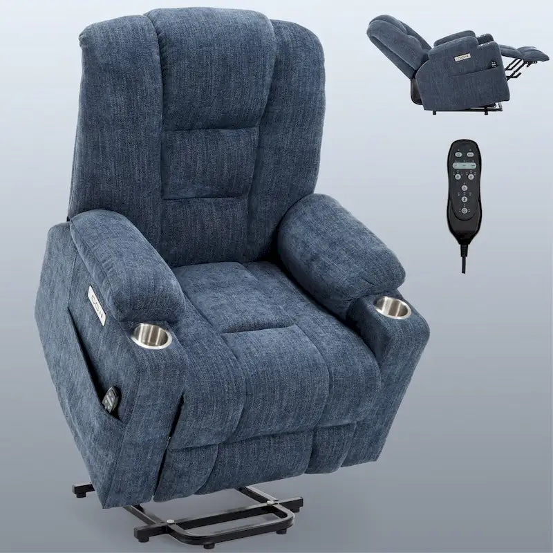 Fauteuil inclinable Power Lift avec massage et chauffage, fauteuil inclinable large surdimensionné avec ports USB, Type C et 2 porte-gobelets en acier