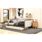 Lit de repos double en bois rembourré avec lit gigogne et décor de clous
