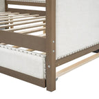 Lit de repos double en bois rembourré avec lit gigogne et décor de clous