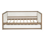 Lit de repos double en bois rembourré avec lit gigogne et décor de clous