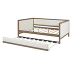 Lit de repos double en bois rembourré avec lit gigogne et décor de clous