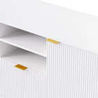 Meuble TV mural blanc de 112,5 po avec 13 étagères, 8 tiroirs et 2 armoires pour téléviseurs jusqu'à 70 po