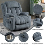 Fauteuil inclinable releveur électrique en chenille bleue avec massage vibrant à 8 points, chauffage lombaire, ports USB et Type-C, porte-gobelets