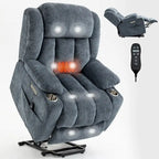 Fauteuil inclinable releveur électrique en chenille bleue avec massage vibrant à 8 points, chauffage lombaire, ports USB et Type-C, porte-gobelets
