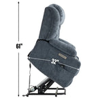 Fauteuil inclinable releveur électrique en chenille bleue avec massage vibrant à 8 points, chauffage lombaire, ports USB et Type-C, porte-gobelets
