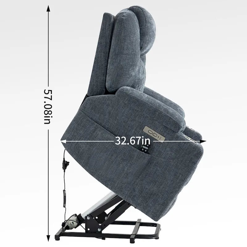 Fauteuil inclinable électrique bleu avec massage 8 points, soutien lombaire chauffant, deux ports USB et porte-gobelets en acier inoxydable