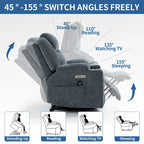 Fauteuil inclinable électrique bleu avec massage 8 points, soutien lombaire chauffant, deux ports USB et porte-gobelets en acier inoxydable