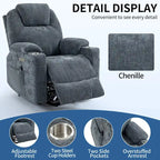 Fauteuil inclinable électrique bleu avec massage 8 points, soutien lombaire chauffant, deux ports USB et porte-gobelets en acier inoxydable