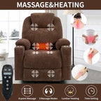 Fauteuil inclinable électrique bleu avec massage 8 points, soutien lombaire chauffant, deux ports USB et porte-gobelets en acier inoxydable