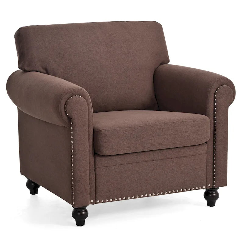 Fauteuil d'appoint marron 37,4 po avec clous décoratifs