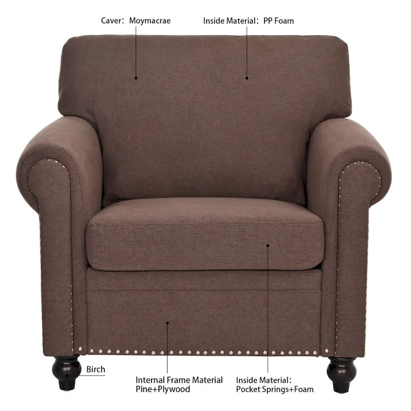 Fauteuil d'appoint marron 37,4 po avec clous décoratifs