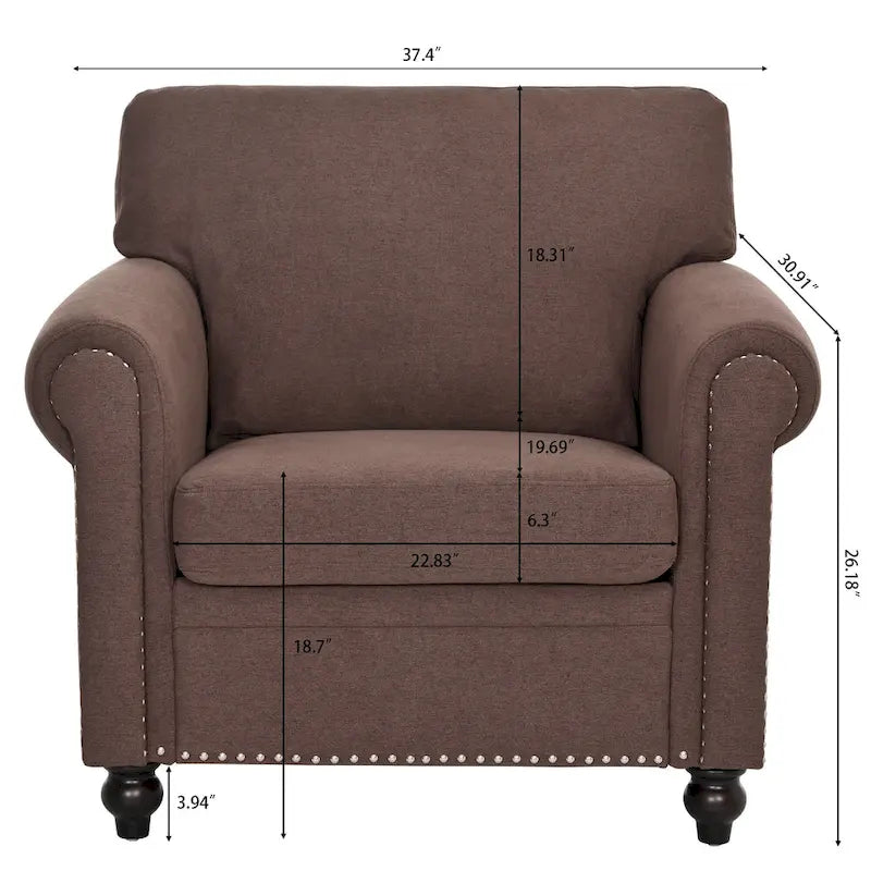 Fauteuil d'appoint marron 37,4 po avec clous décoratifs