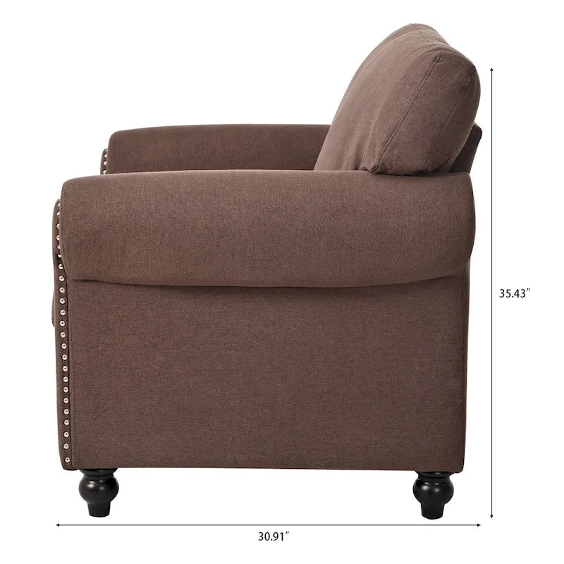 Fauteuil d'appoint marron 37,4 po avec clous décoratifs