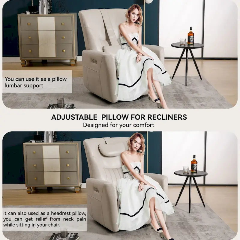 Fauteuil inclinable, pivotant et à bascule électrique avec soutien lombaire et cervical, ports de chargement USB et USB-C