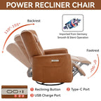 Fauteuil inclinable, pivotant et à bascule électrique avec soutien lombaire et cervical, ports de chargement USB et USB-C