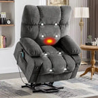 Fauteuil inclinable électrique bleu avec chauffage, massage, options d'inclinaison infinies, ports USB et poches latérales
