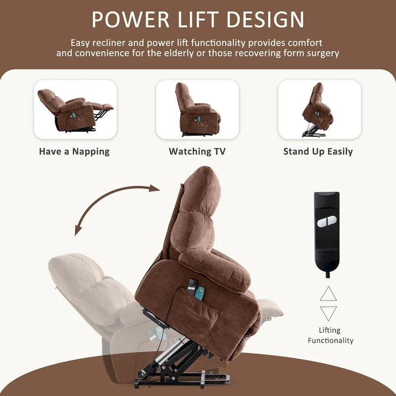 Fauteuil inclinable électrique bleu avec chauffage, massage, options d'inclinaison infinies, ports USB et poches latérales