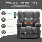 Fauteuil inclinable électrique bleu avec chauffage, massage, options d'inclinaison infinies, ports USB et poches latérales